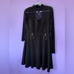 Black Mesh Mock Turtleneck Skater Dress - XXL